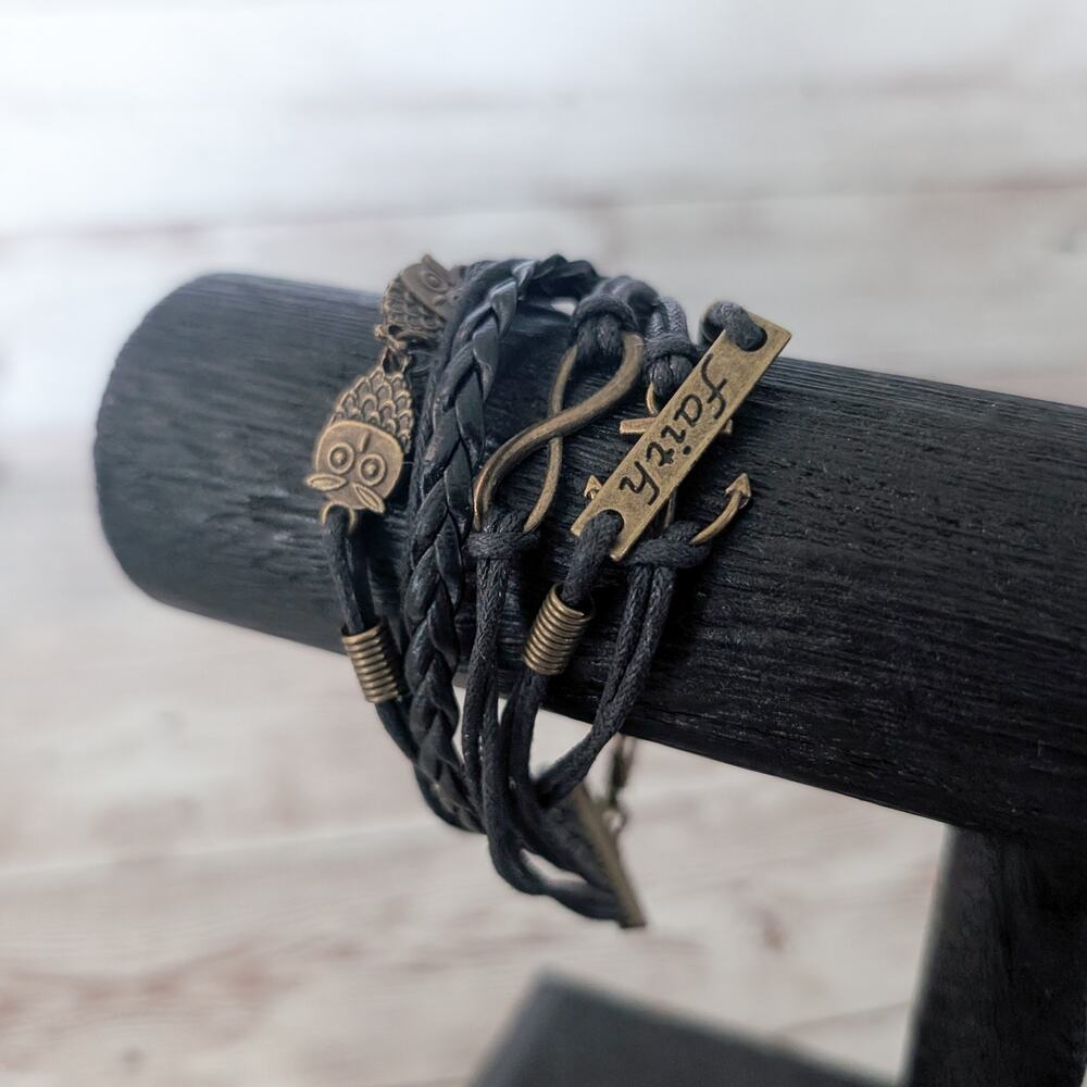 Black & Bronze - Faith, Owl, Infinity, Anchor Charms